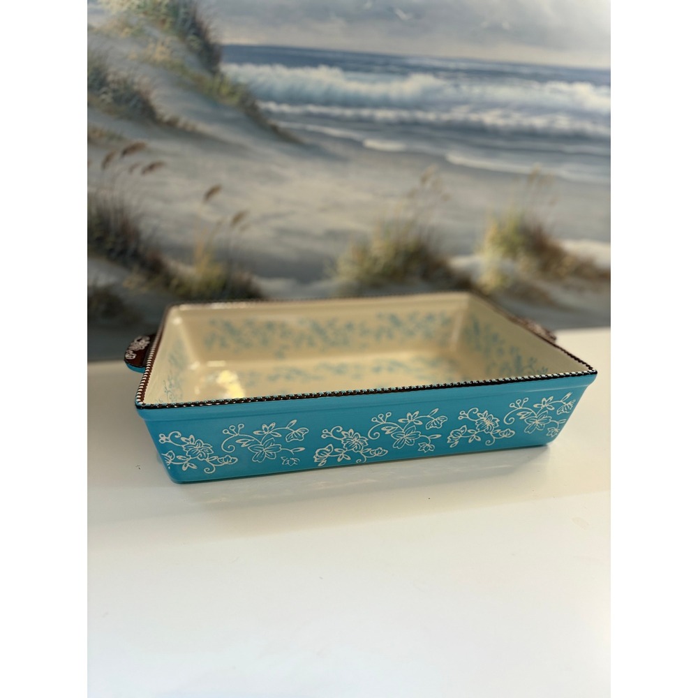 Temp-tations Floral Lace Blue 13x9 Rectangular Baker 4qt Ceramic Casserole Dish